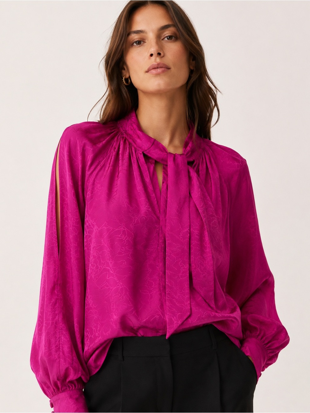 ba&sh STEFY Fuchsia Jacquard Cold Shoulder Blouse – Size 2 – NWT